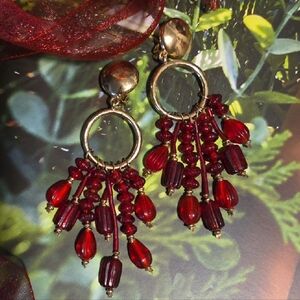 Elegant Red Beaded Dangle Earrings